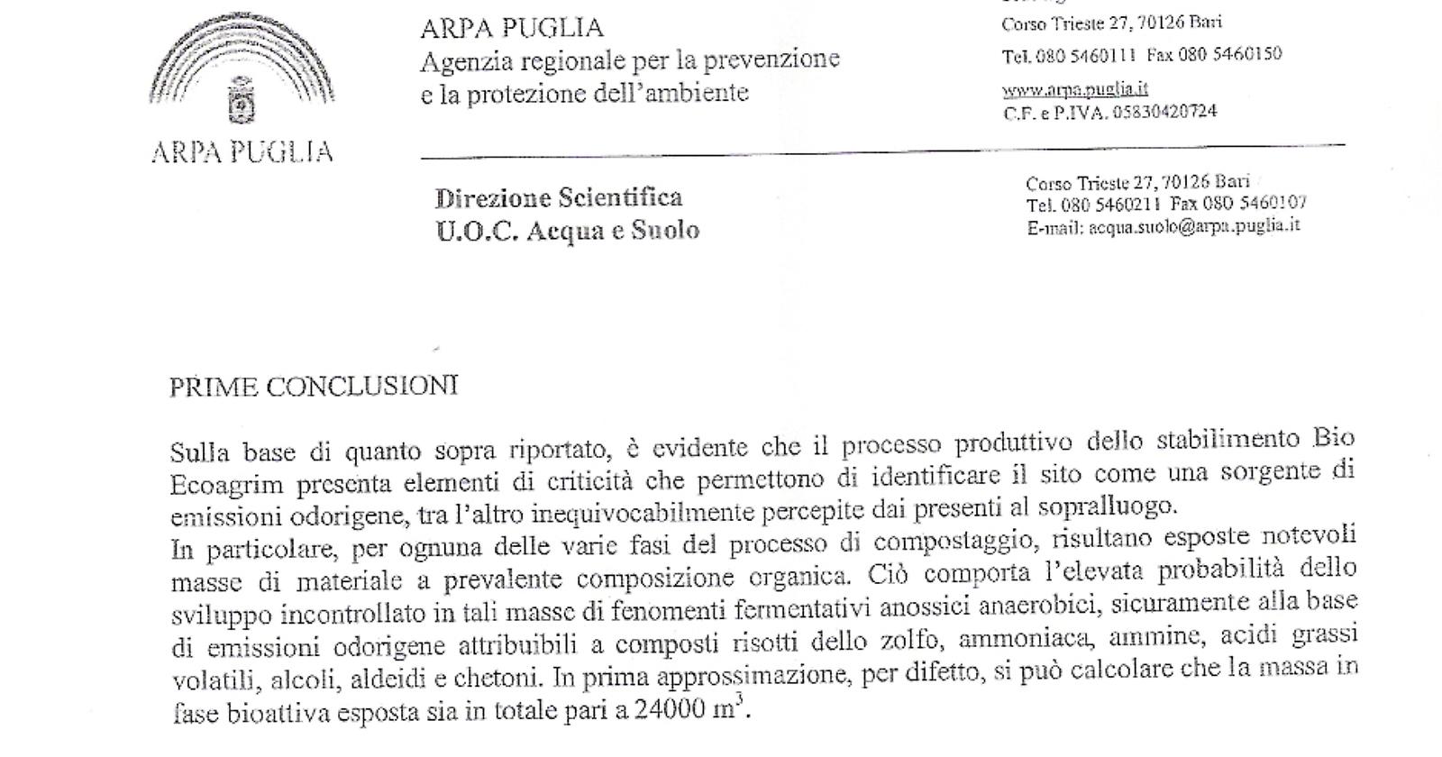 Arpa: «La puzza di Foggia può provenire dalla Bio Ecoagrim di Lucera»