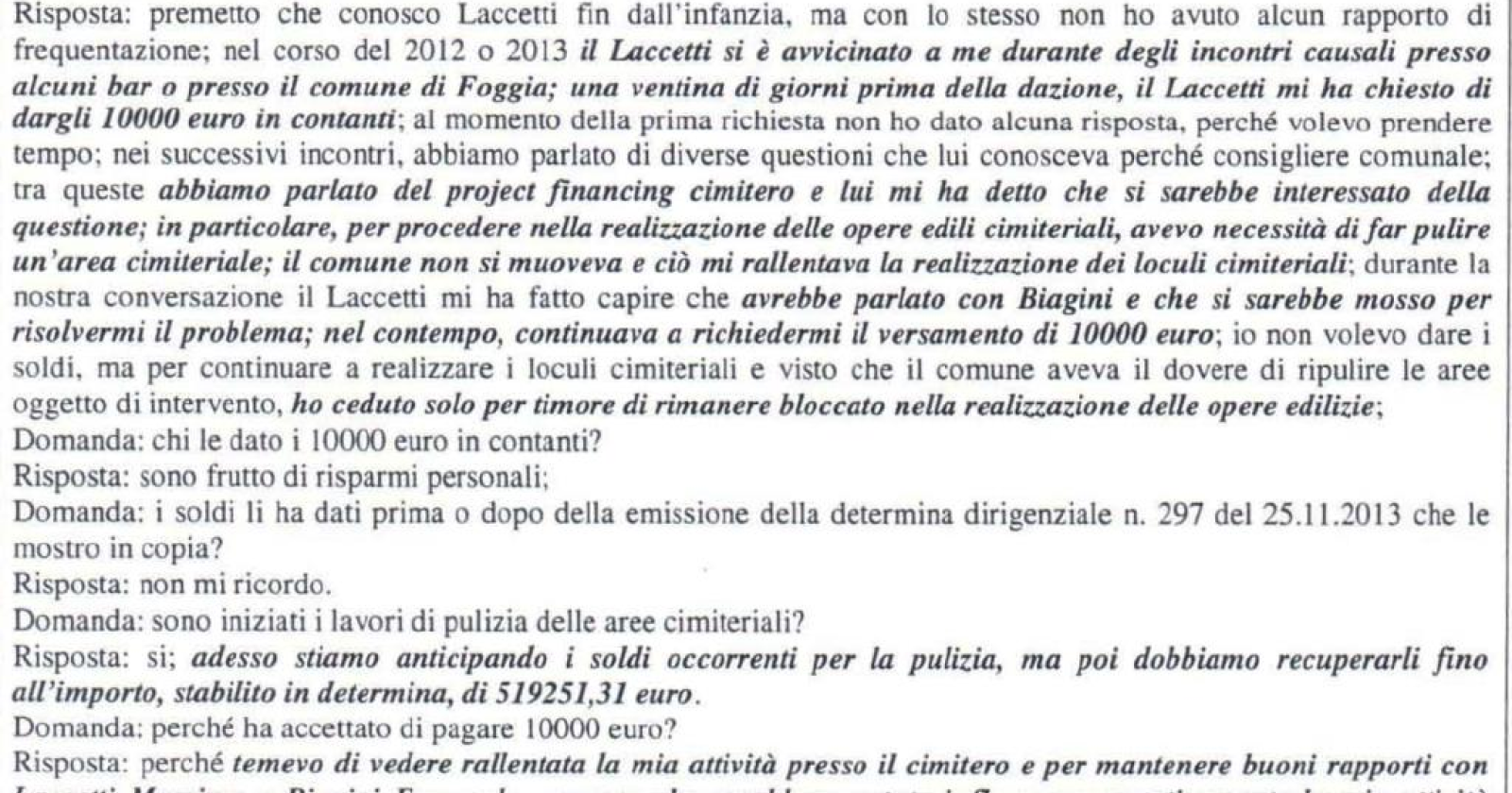 Mazzette Comune, Insalata: «Ho pagato perchè temevo di vedere rallentata la mia attività»
