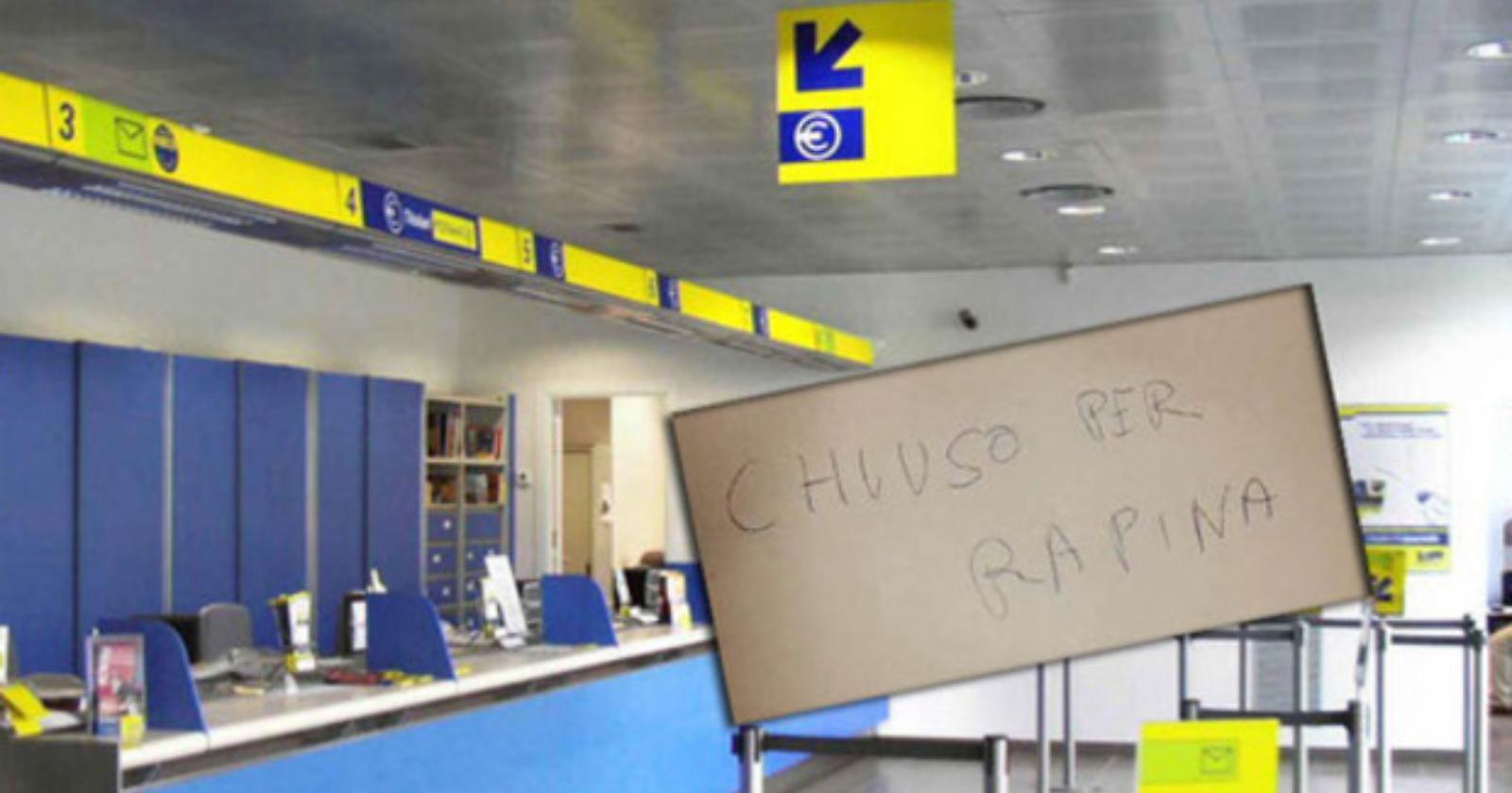 Cerignola, rapina all'ufficio postale: bottino da quantificare 