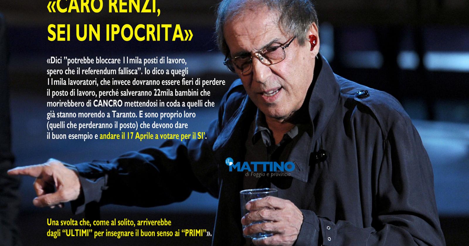 Adriano le canta e le suona a Matteo: «Caro Renzi, sei un ipocrita»
