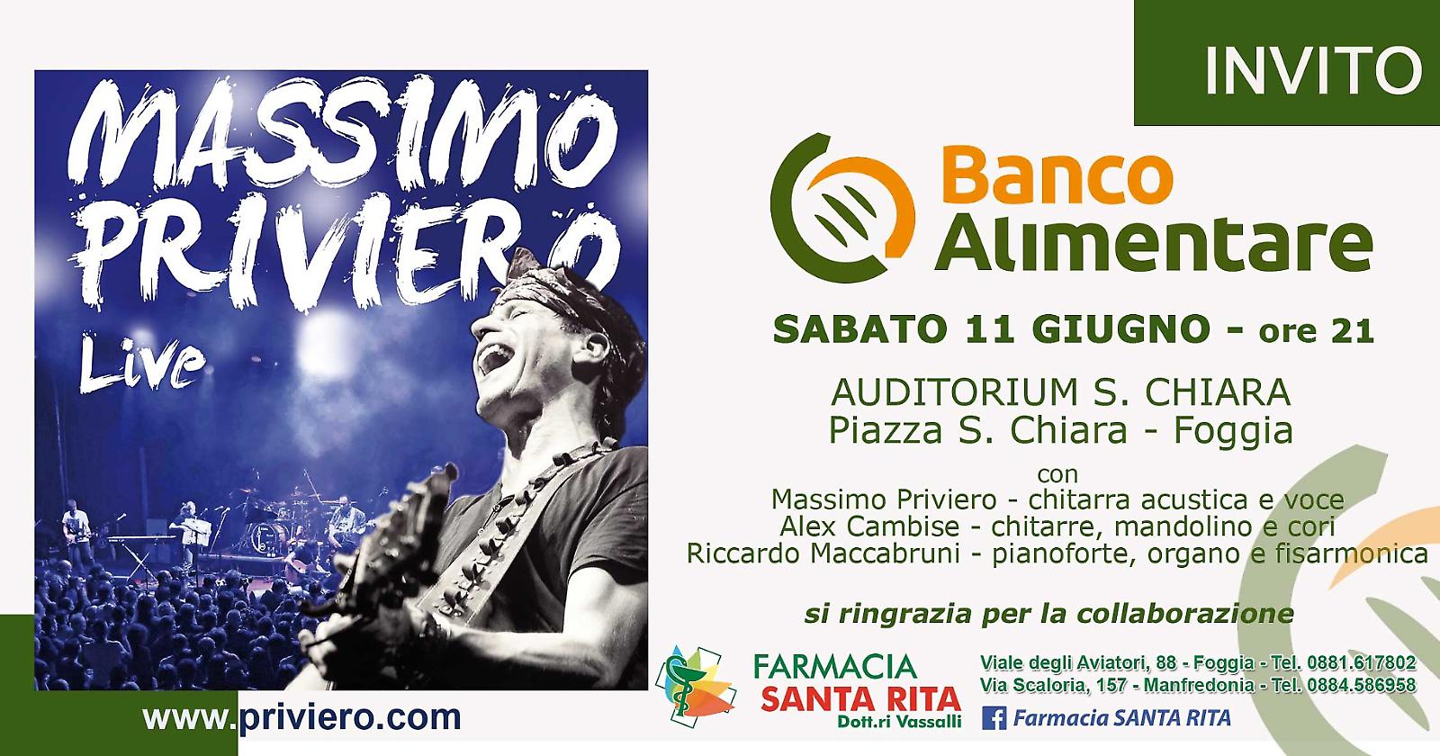 Massimo Priviero per il secondo  concerto organizzato dal Banco Alimentare della Daunia