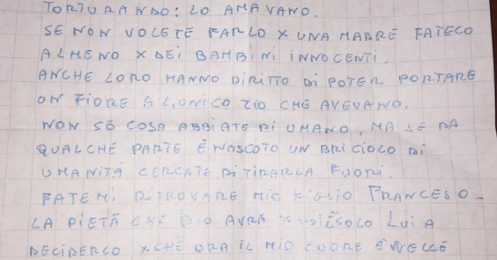  "Se vi resta  un pò di umanità fatemi ritrovare mio figlio Francesco": nuovo accorato appello della mamma