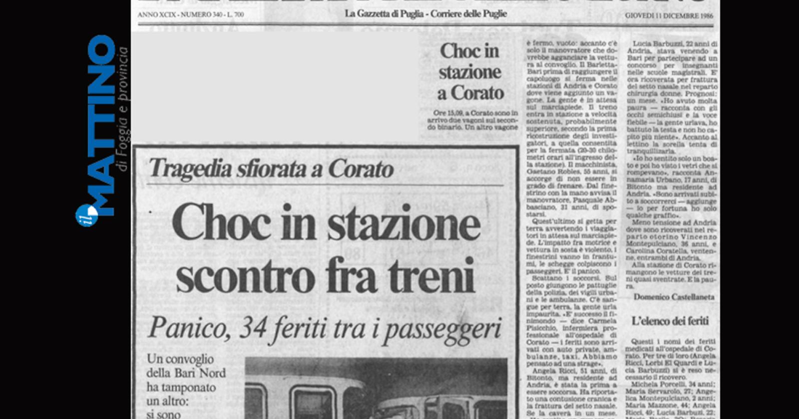 Incidente ferroviario in Puglia: era già accaduto 30anni fa, sulla stessa linea