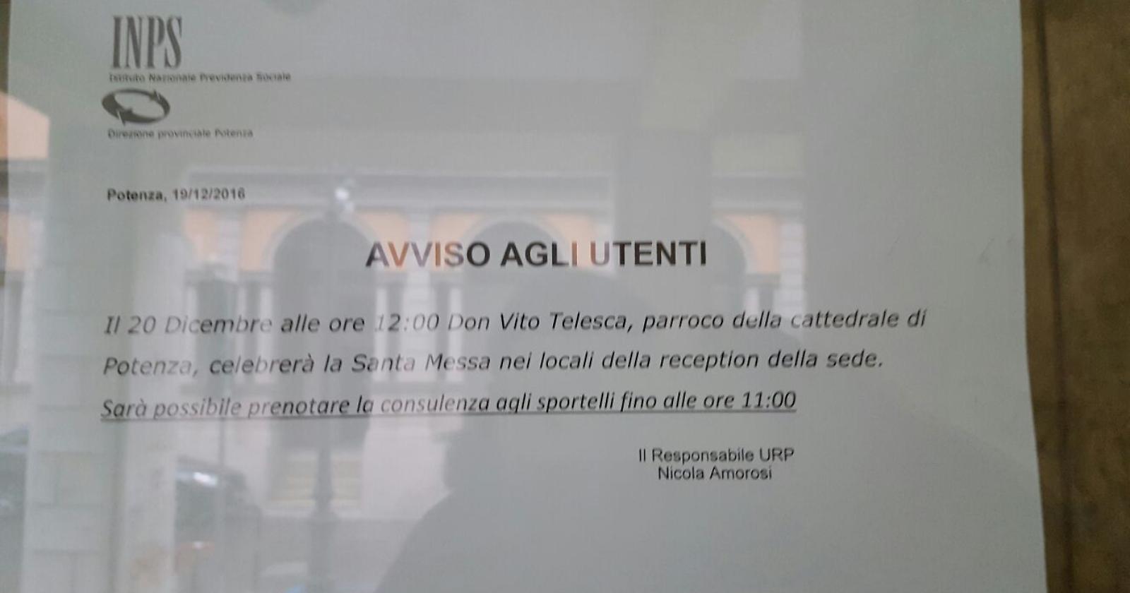Messa e auguri di Natale paralizzano l'Inps