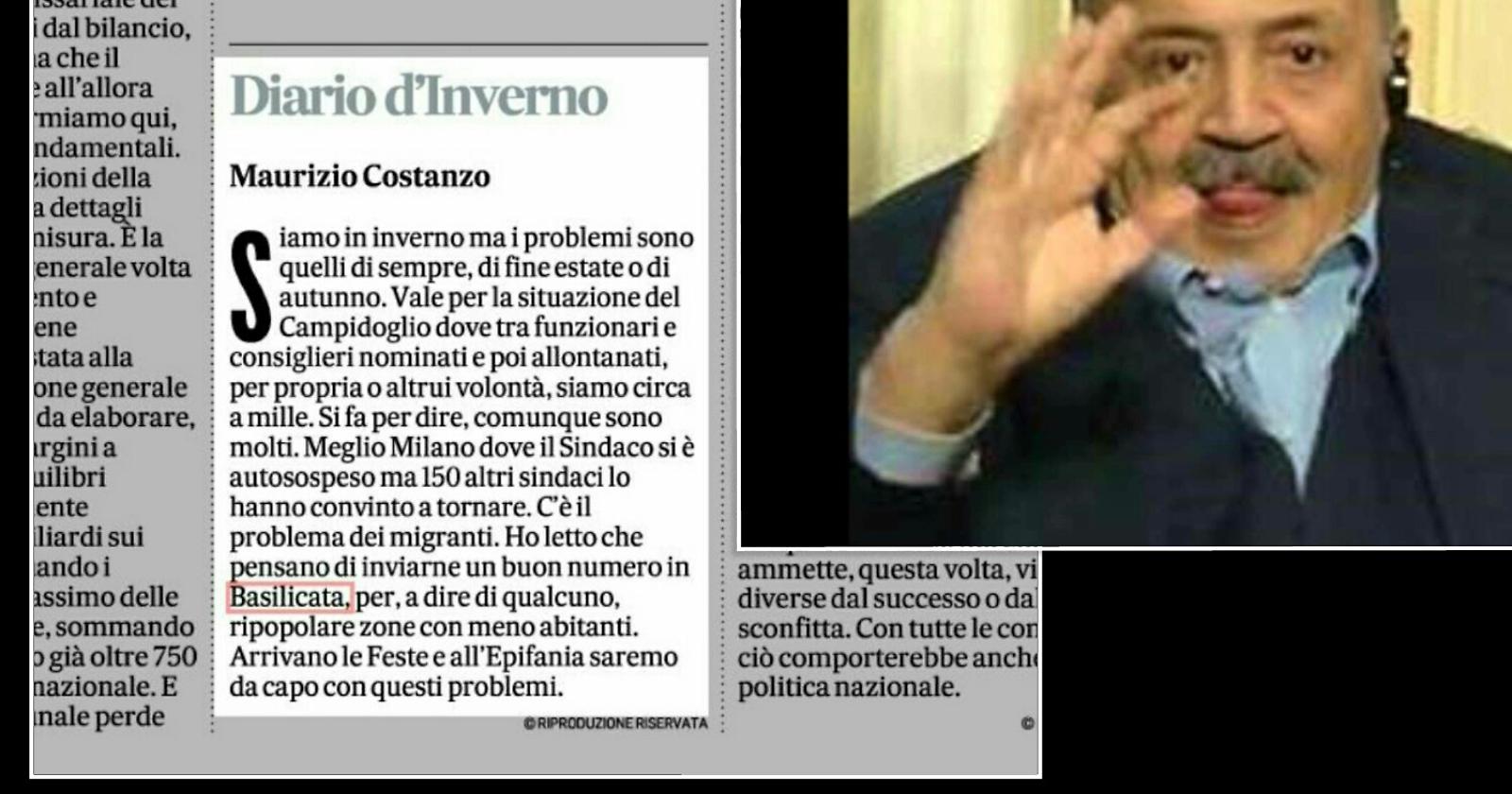 Ripopolare la Basilicata con i migranti? Maurizio Costanzo: "Ora arrivano le feste e all'Epifania saremo da capo con questi problemi"