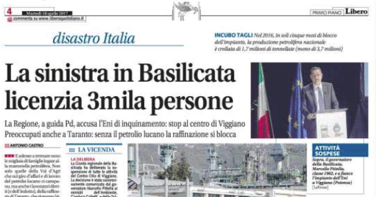 Viaggiano, la stampa pro petrolieri si muove: attacchi al governatore lucano