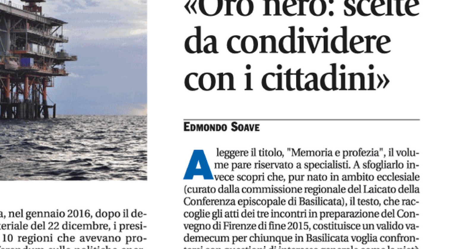 Petrolio, «Memoria e profezia»: cosa pensa il Laicato cattolico lucano dell'oro nero