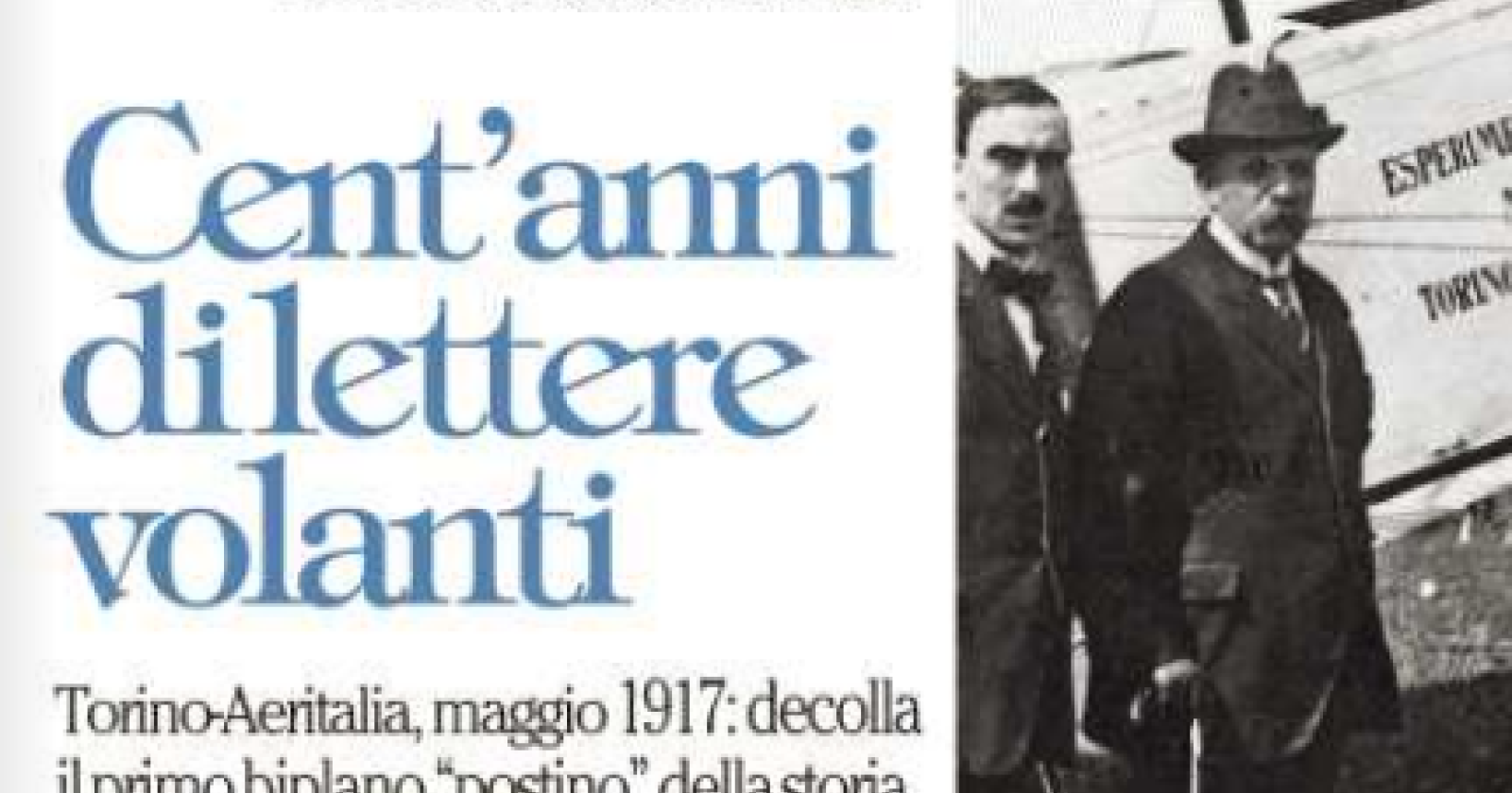 Cento anni fa il pilota lucano De Bernardi inventò la Posta aerea