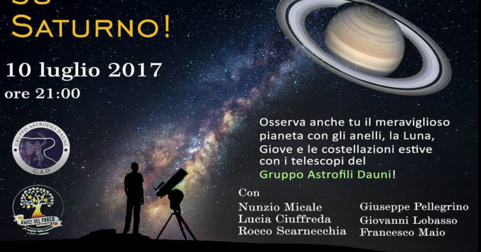 "Parco Città", stasera tutti col naso all'insù ad ammirare Saturno