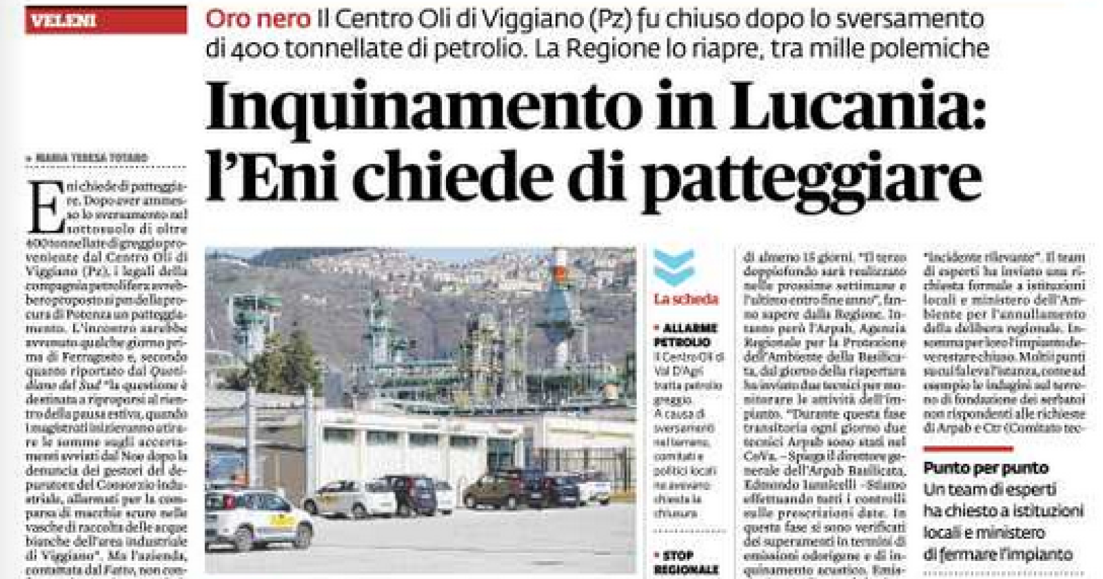 Sversamento di greggio a Viggiano, l'Eni vuole patteggiare?