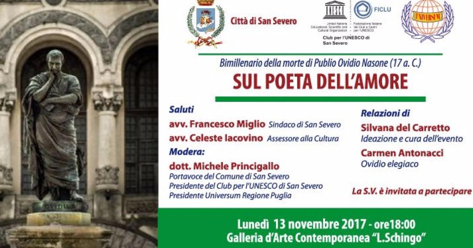 Una serata a San Severo per parlare di Ovidio, il poeta dell'amore