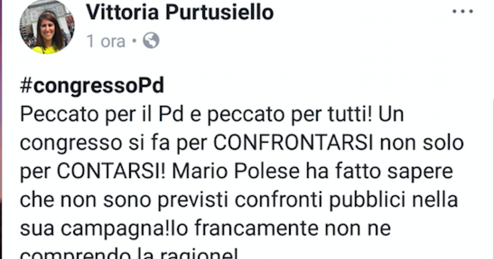 Congresso del Pd, Purtusiello punzecchia di nuovo Polese: «Evita il confronto? Peccato per il partito e peccato per tutti»