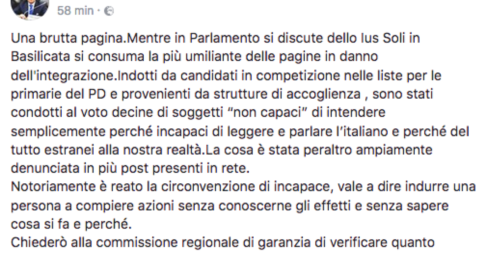Primarie del Pd, Santarsiero: «Migranti costretti a votare, una brutta pagina»