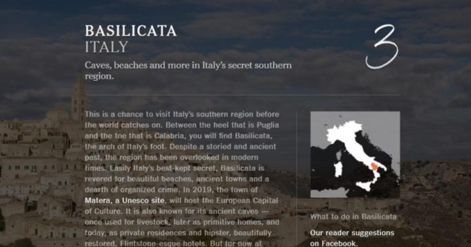 New York Times premia la Basilicata, Mollica: