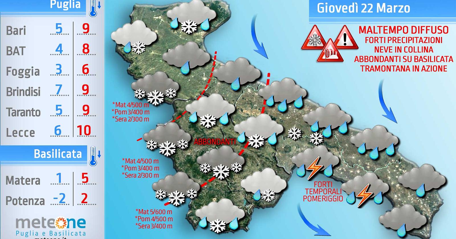 Colpo di coda dell'inverno: torna la neve, anche a quote basse, su Basilicata, Gargano e Subappennino