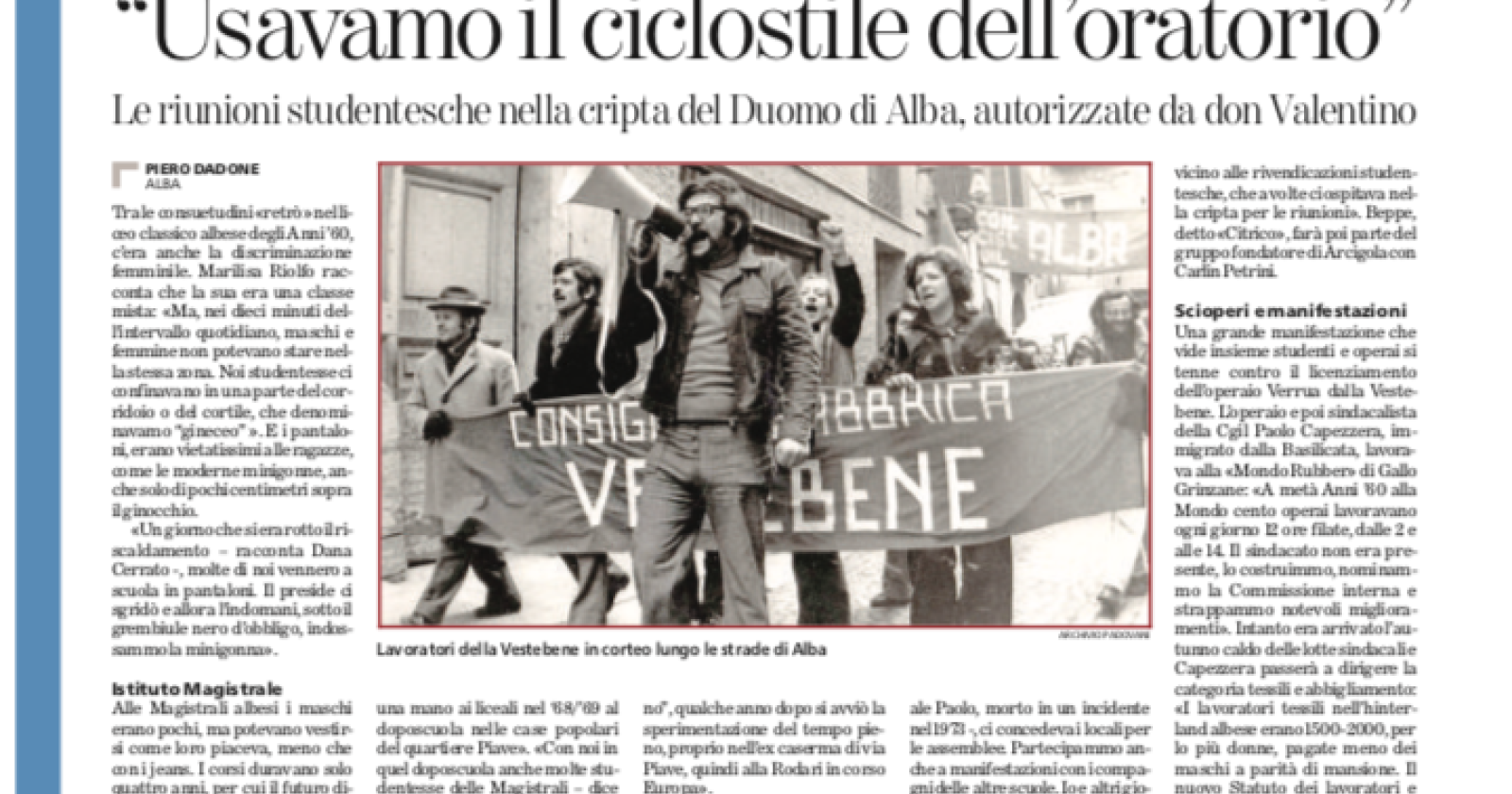 Era lucano il leader degli scioperi sessantottini nel Cuneese: la Stampa di oggi ricorda le gesta di Paolo Capezzera