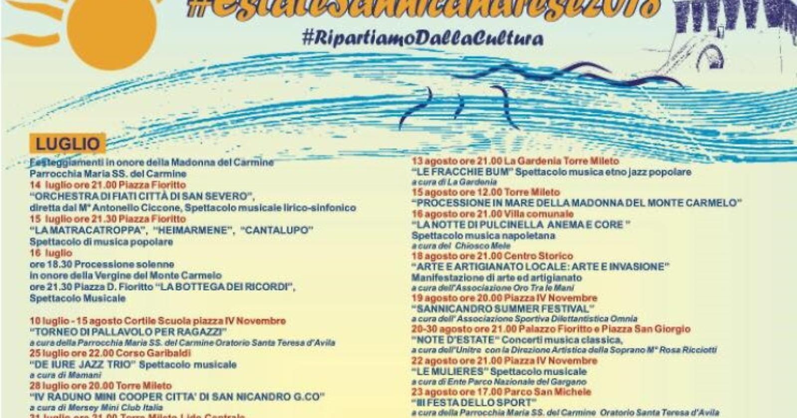 Estate Sannicandrese 2018, ecco il cartellone degli eventi