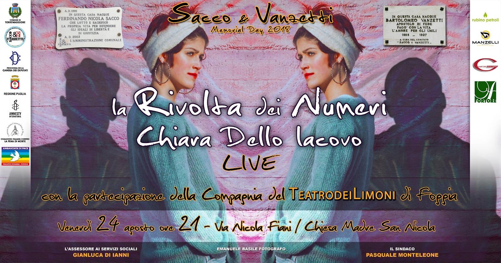 Torremaggiore: il 24 agosto Chiara Dello Iacovo al “Sacco e Vanzetti Memorial Day” con lo spettacolo “La rivolta dei numeri” 
