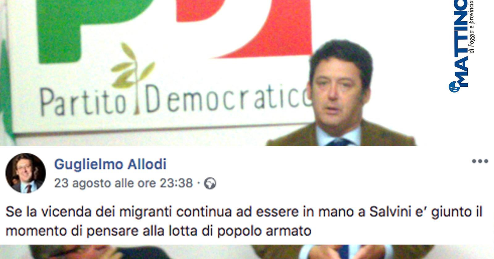 Allodi (PD): «Contro Salvini è il momento della lotta di popolo armato»