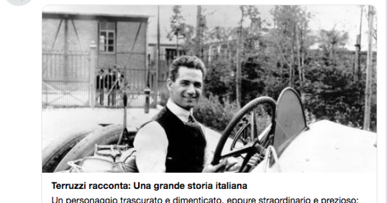 Il grande Terruzzi scopre il mito di Ralph De Palma: «Una avventura meravigliosa. Un sogno costruito a mani nude»