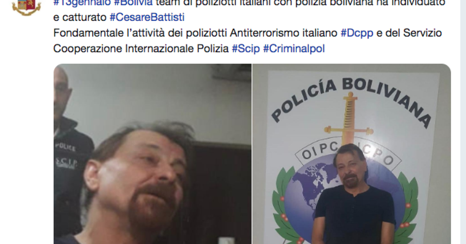 Catturato il terrorista Battisti, Perruggini: «Ora l'estradizione»