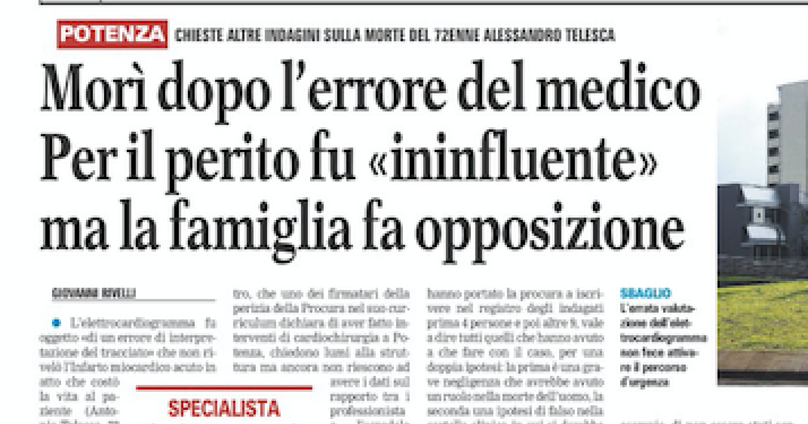 Potenza, errore di interpretazione dell'elettrocardiogramma e il paziente muore. Un nuovo caso scuote il San Carlo