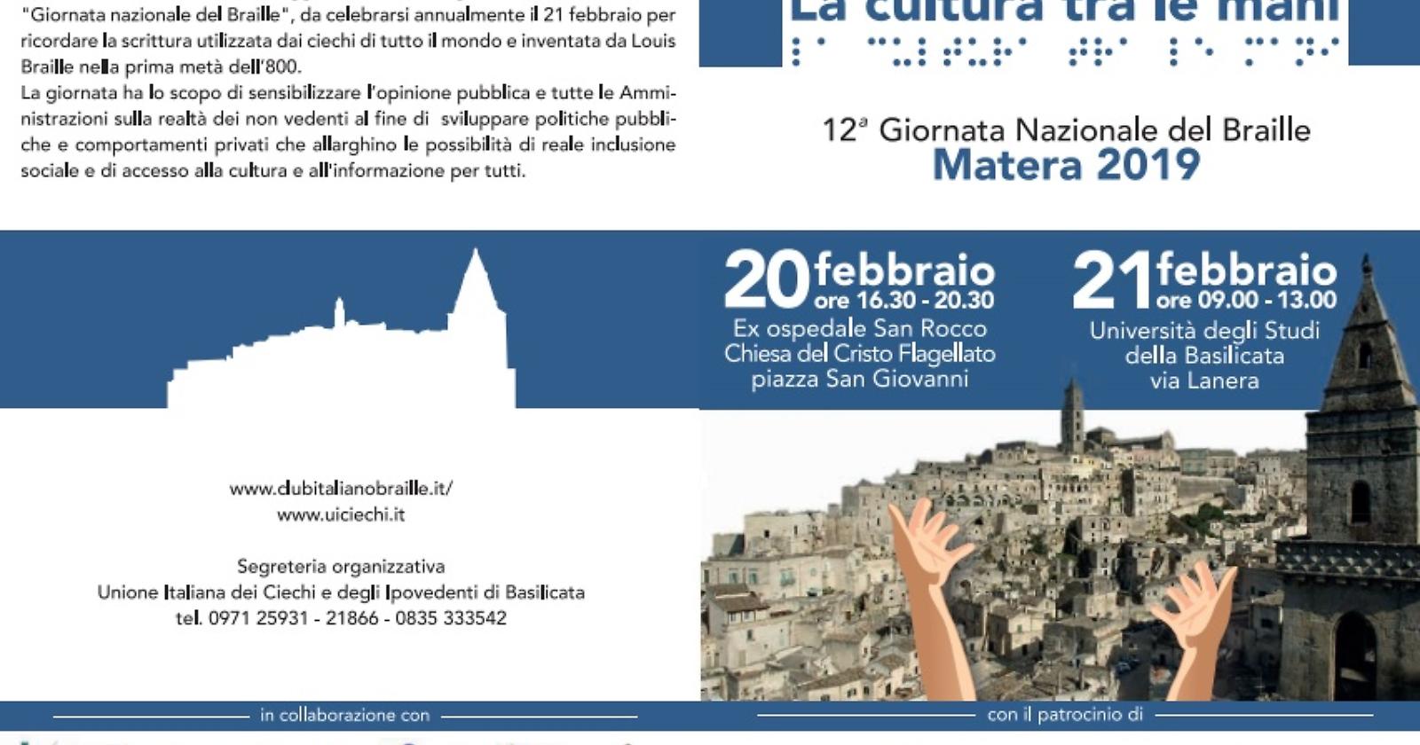La Giornata nazionale del Braille a Matera il 20 e 21 febbraio 