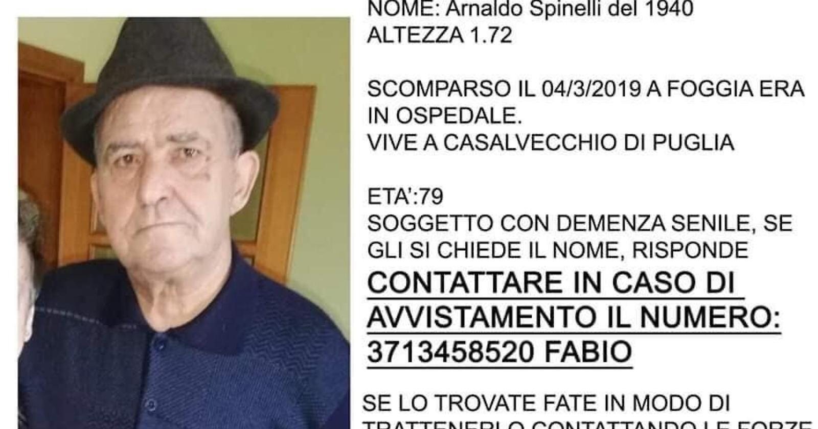 Foggia tira un sospiro di sollievo,  trovato nonno Arnaldo: sta bene 