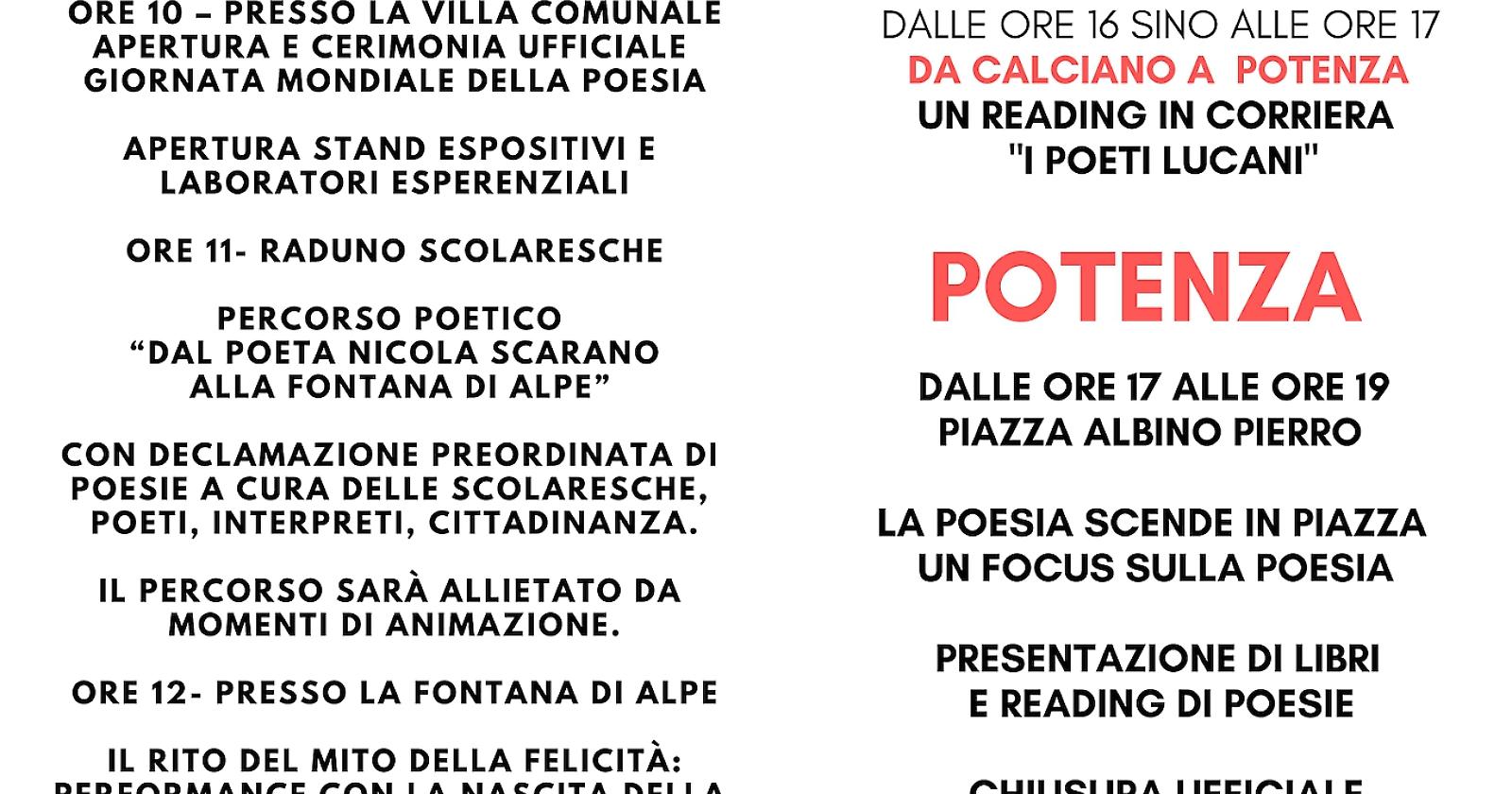 La Giornata Internazionale della Poesia a Calciano e a Potenza il 21 marzo