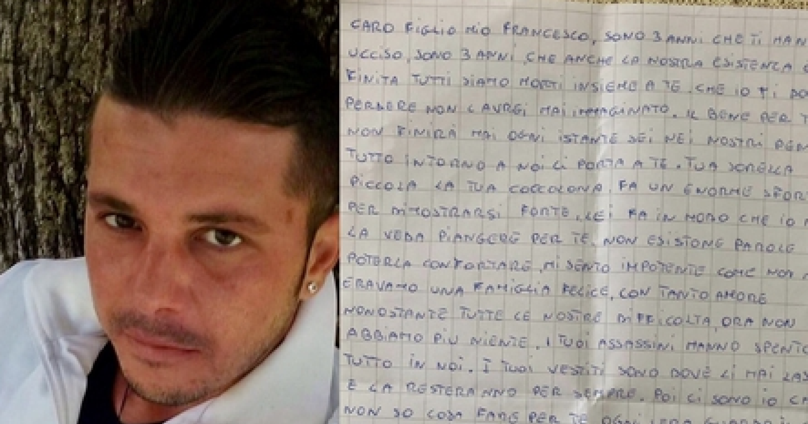 Vittima della 'Lupara bianca' a Mattinata, la mamma di Francesco scrive agli assassini 