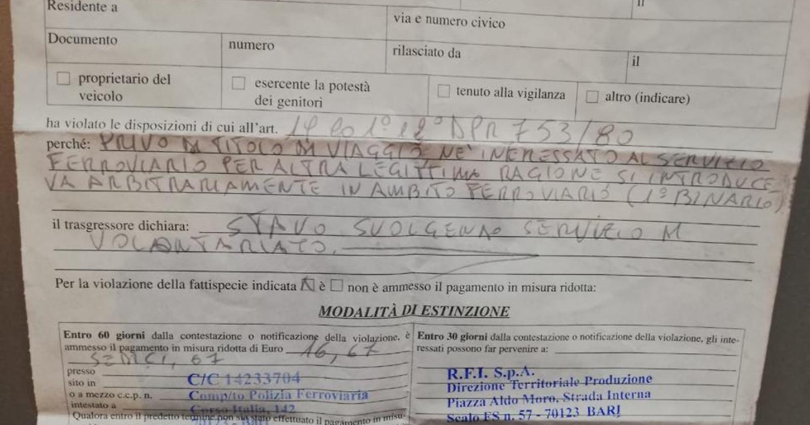 Ci vuole il biglietto per fare del bene, altrimenti venite multati: è successo ai Fratelli della Stazione di Foggia, una cosa incredibile