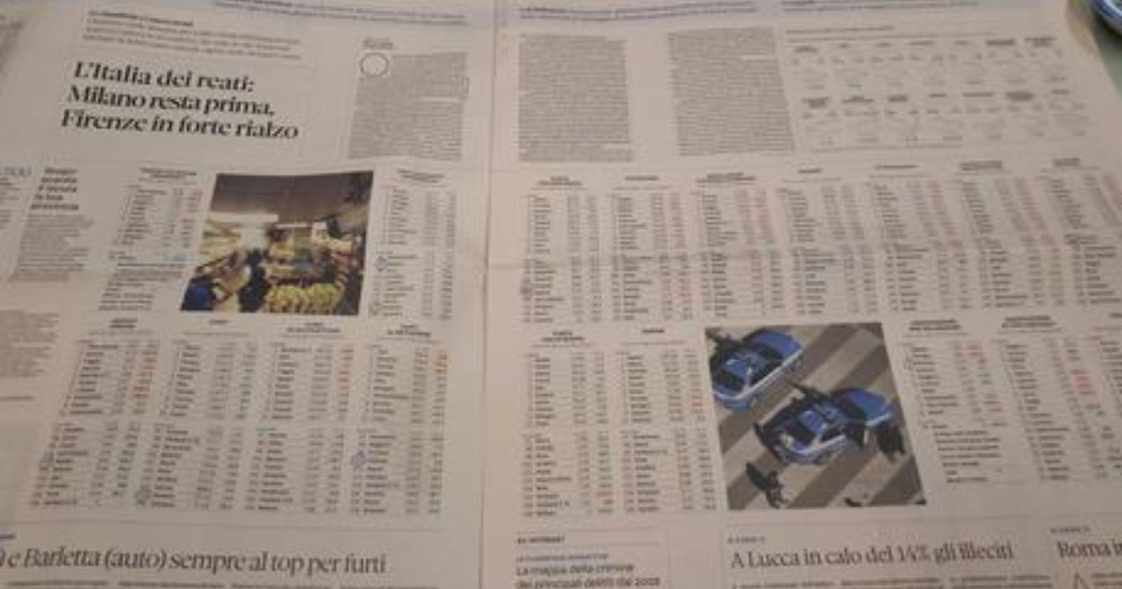 Tasso di criminalità: per Il Sole 24 ore la Basilicata è nella media