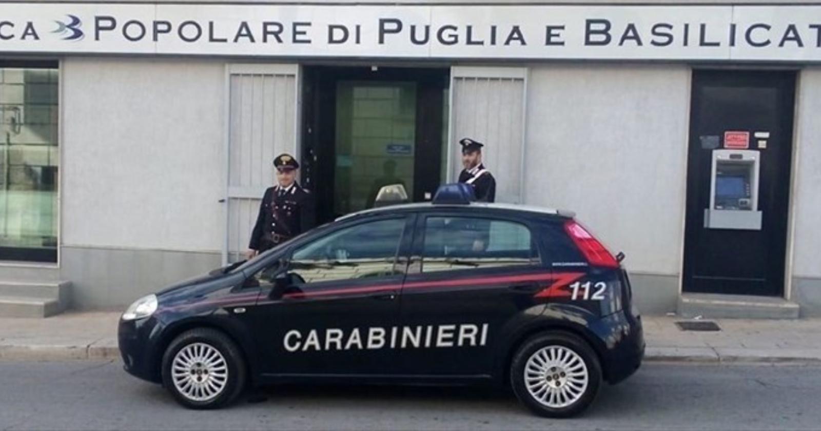 Furono tre pregiudicati di Cerignola a rapinare la Banca Popolare di Puglia e Basilicata di Palagianello