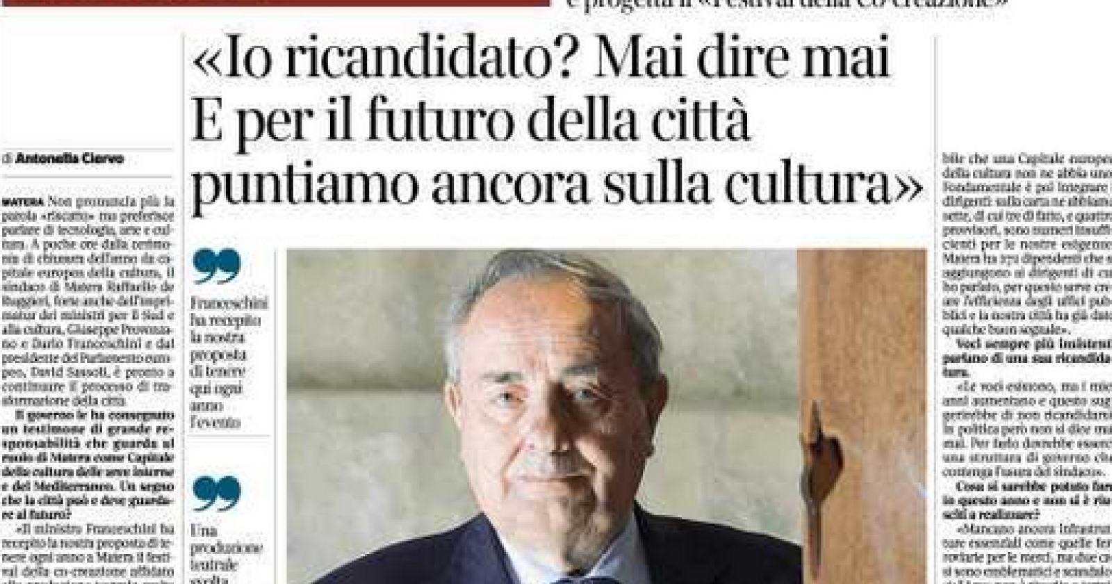 Matera, «In politica mai dire mai»: Raffaello De Ruggieri non esclude una ricandidatura