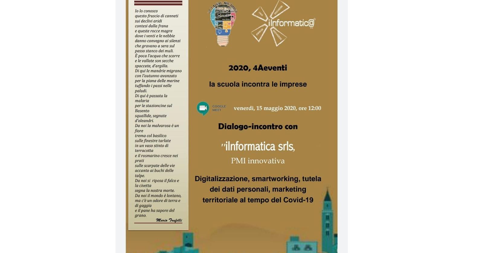 La scuola incontra l’impresa grazie ai progetti dell’Istituto Da Vinci-Nitti di Potenza: il 15 maggio la prima videoconferenza con iInformatica, l’azienda ideatrice di Lucanum