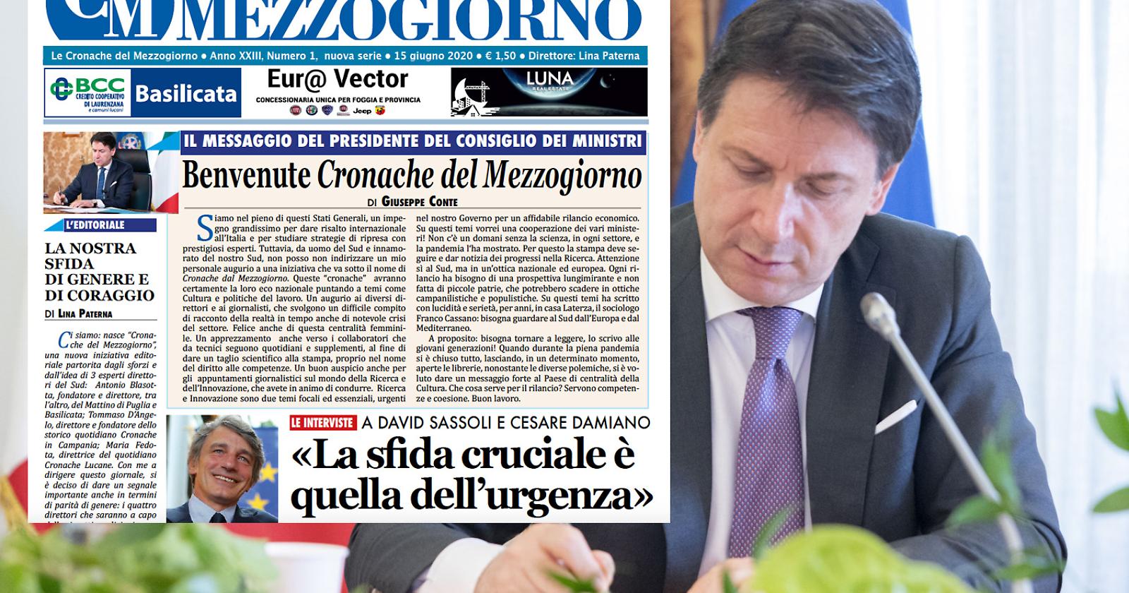 Nasce "Cronache del Mezzogiorno", gli auguri del Presidente Giuseppe Conte