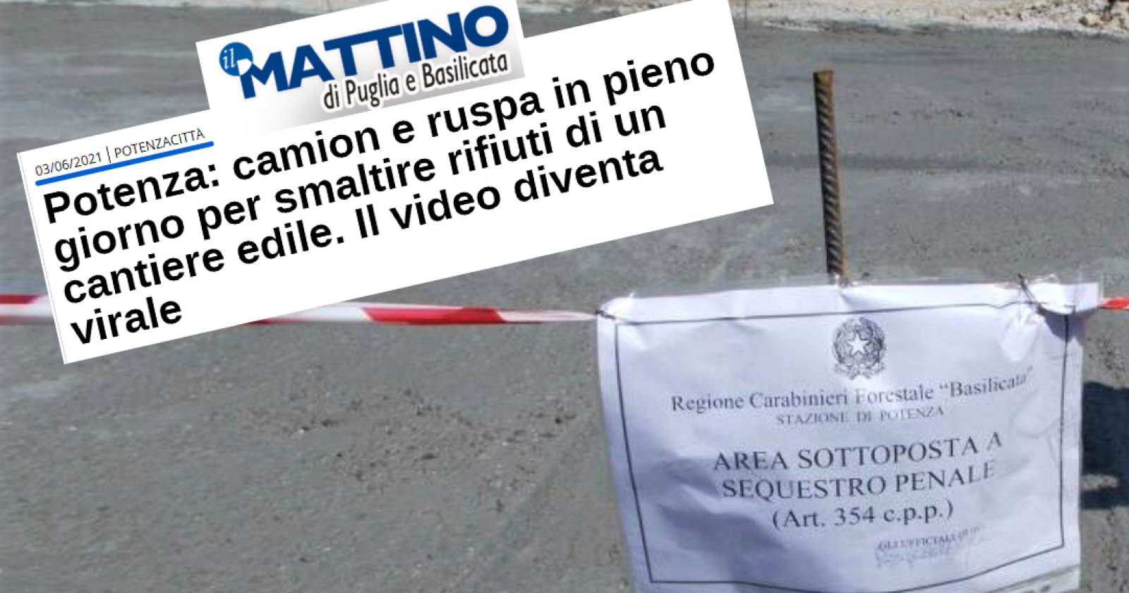 Smaltimento illecito di rifiuti a Potenza: sequestrata area del cantiere di Via dei Molinari 