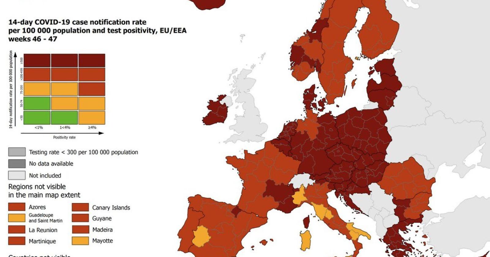 Ecdc, tutta l'Ue è rossa, zone gialle solo in Italia e Spagna. Gialla anche la Basilicata