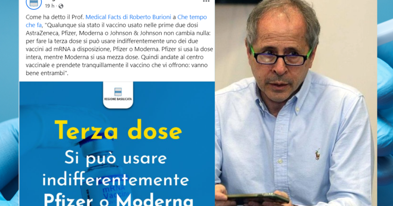 L'account social della Regione Basilicata si affida all'oracolo di Burioni: Ok al mix vaccinale. Crisanti perplesso: «Non abbiamo dati»