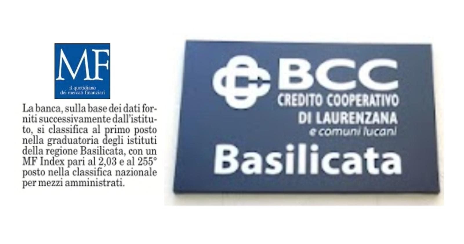 Bcc Basilicata «banca leader in Basilicata». Per Milano Finanza è «al primo posto nella graduatoria degli istituti di credito lucani»