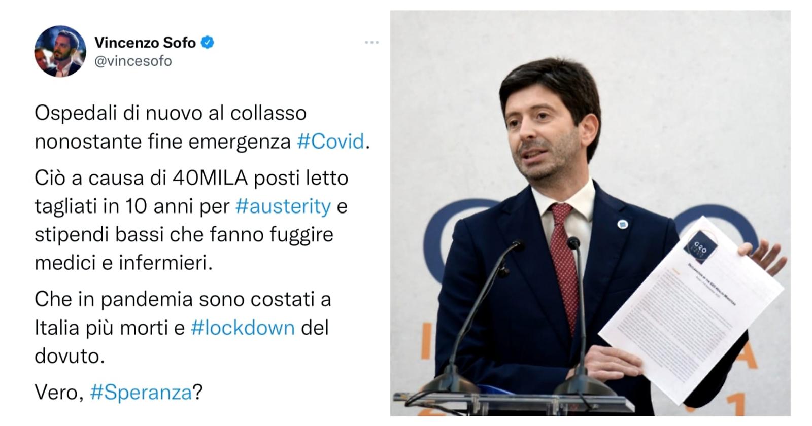 Sanità pre e post pandemia: è sempre emergenza. «Vero Speranza?»: tuona l'eurodeputato Sofo