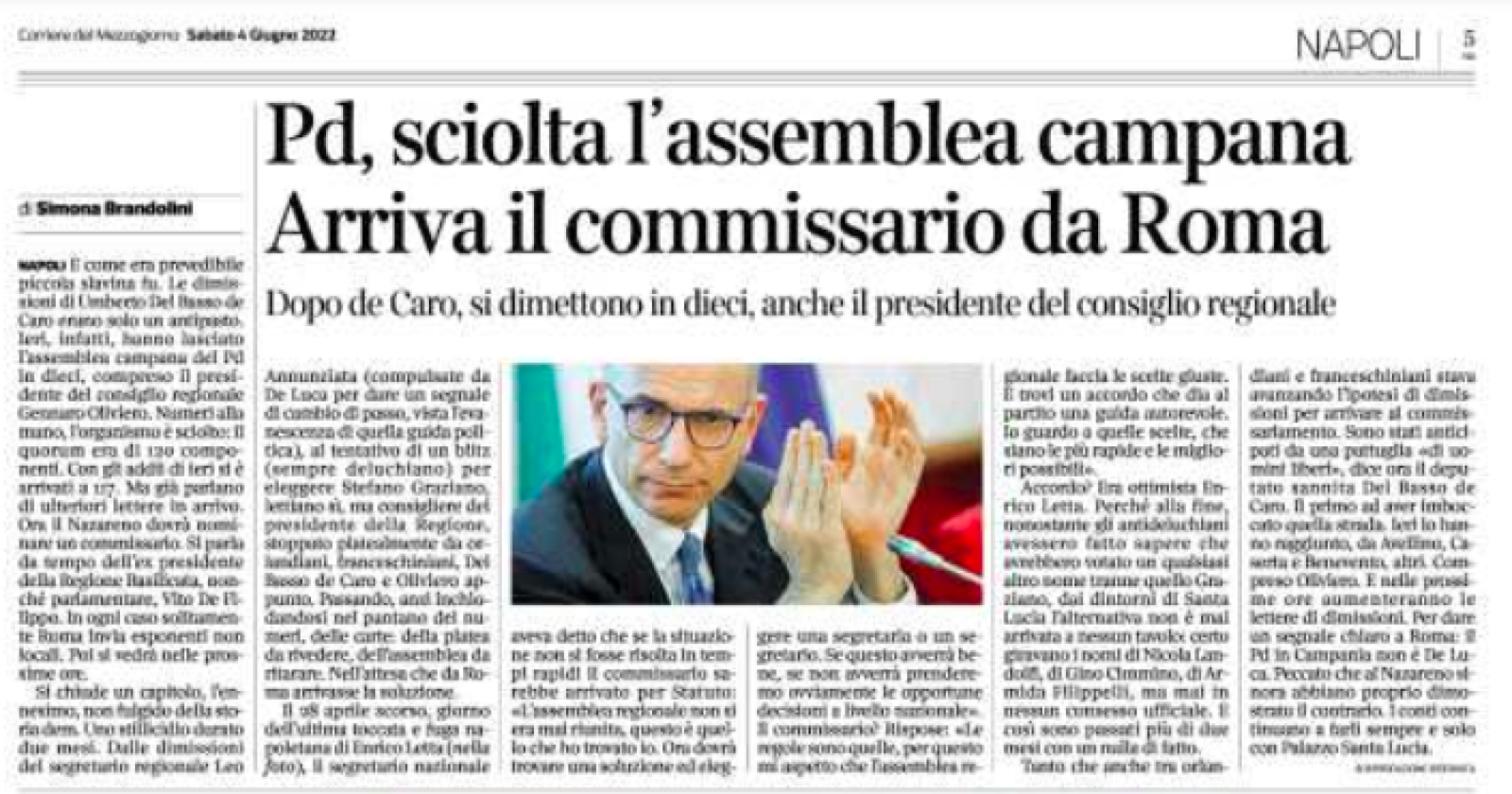 L'indiscrezione del Corriere del Mezzogiorno: «Vito De Filippo commissario del Pd in Campania»