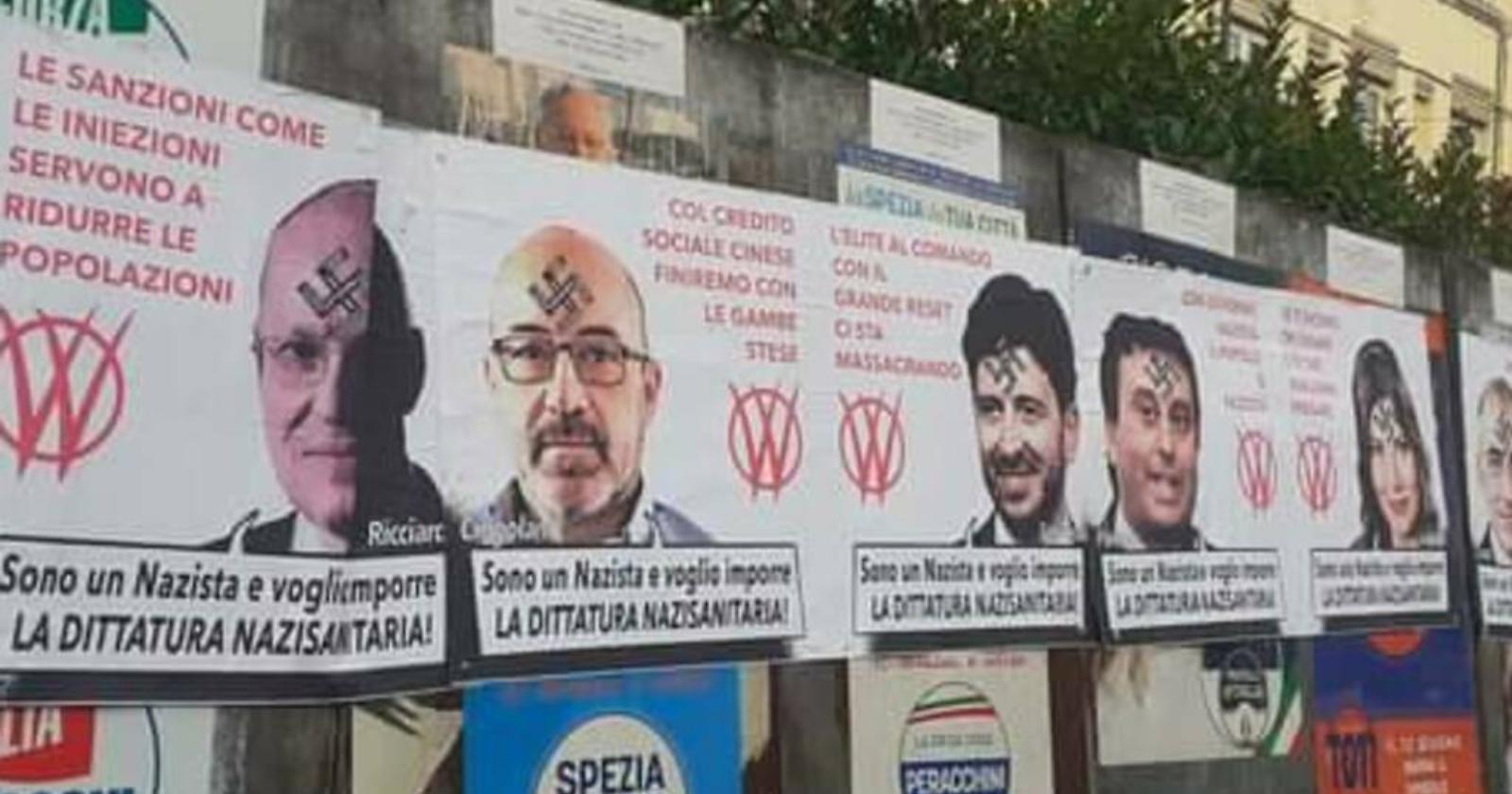 Speranza, Ricciardi, Costa e così via: a La Spezia manifesti contro la "dittatura nazisanitaria"