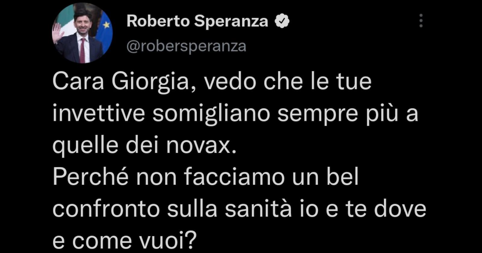 Speranza si improvvisa spadaccino e sfida Meloni: "Facciamo un confronto sulla sanità"