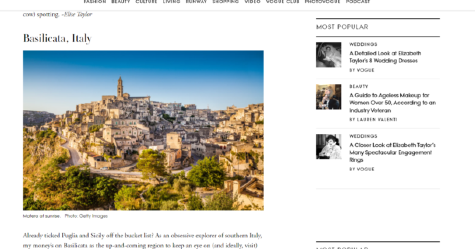 Turismo, Vogue: Basilicata destinazione turistica d'eccellenza 2023