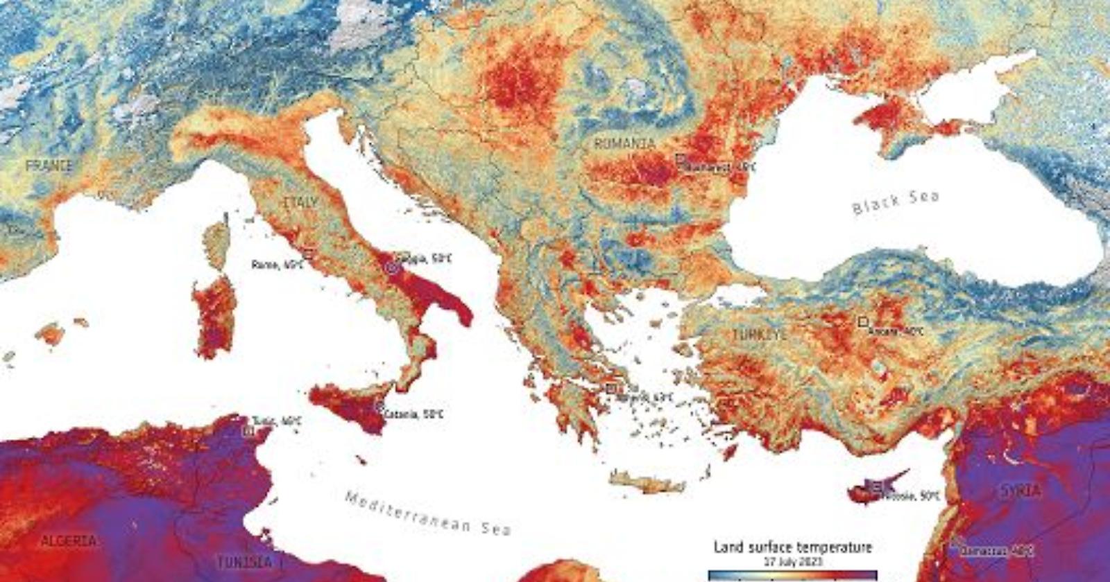 La missione Copernicus dell'Agenzia spaziale europea misura al suolo temperature da 50 gradi a Foggia: più di Damasco e Tunisi