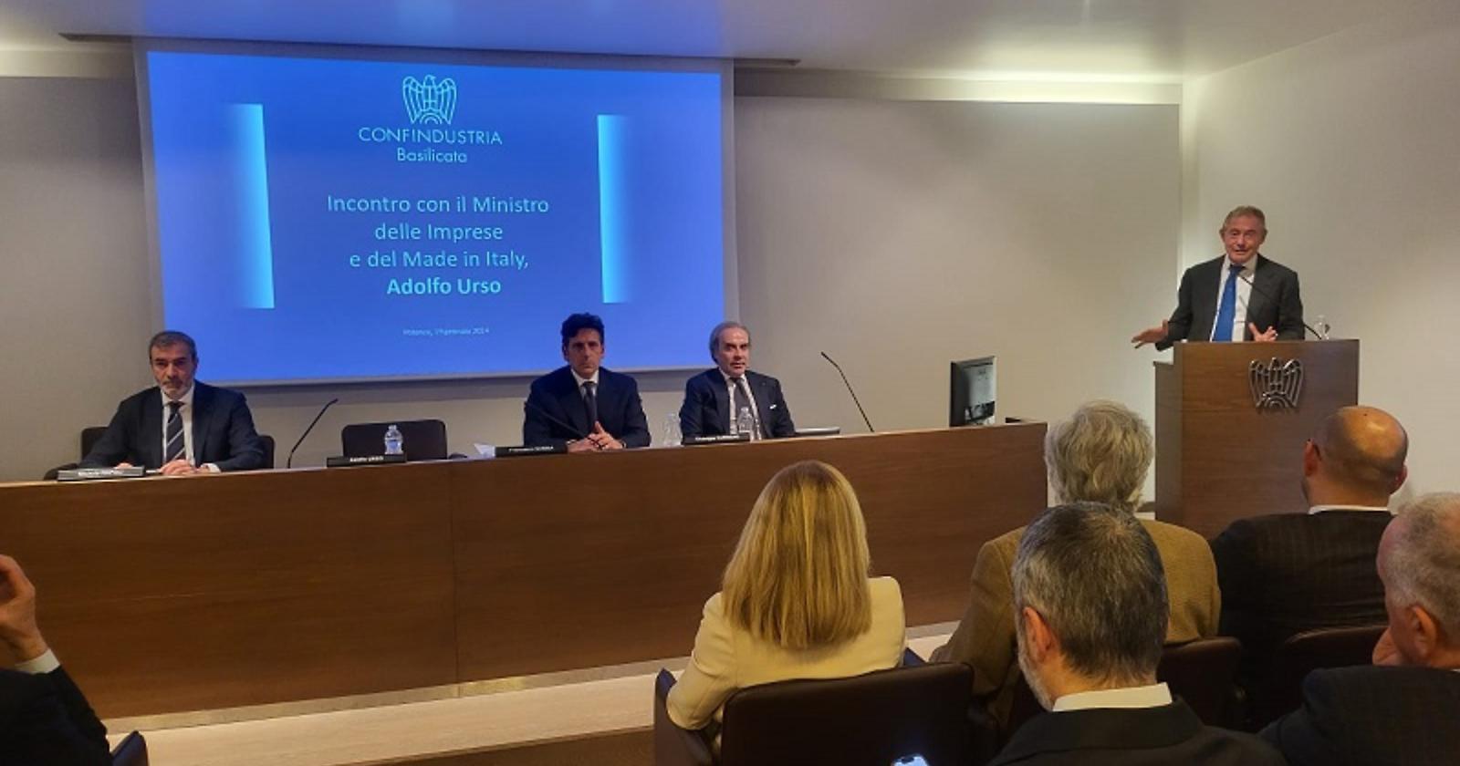 Confindustria Basilicata incontra il ministro Urso: le richieste del il presidente Somma a tutela delle imprese del territorio
