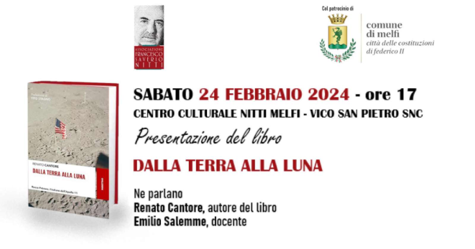 Tutto pronto a Melfi per la presentazione del libro "Dalla terra alla luna" di Renato Cantore