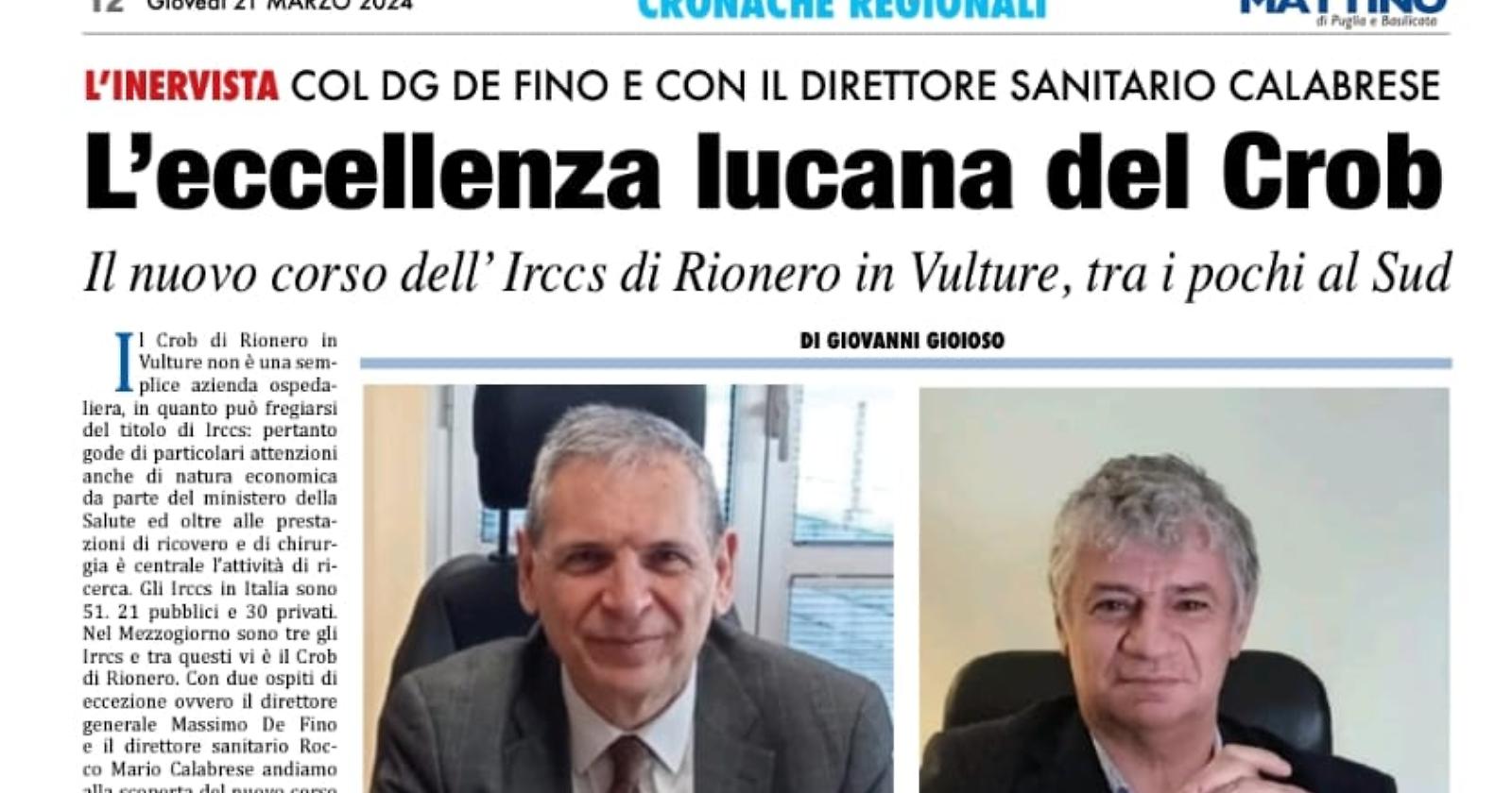 L'eccellenza lucana del Crob: a tu per tu col Dg De Fino e il direttore sanitario Calabrese 