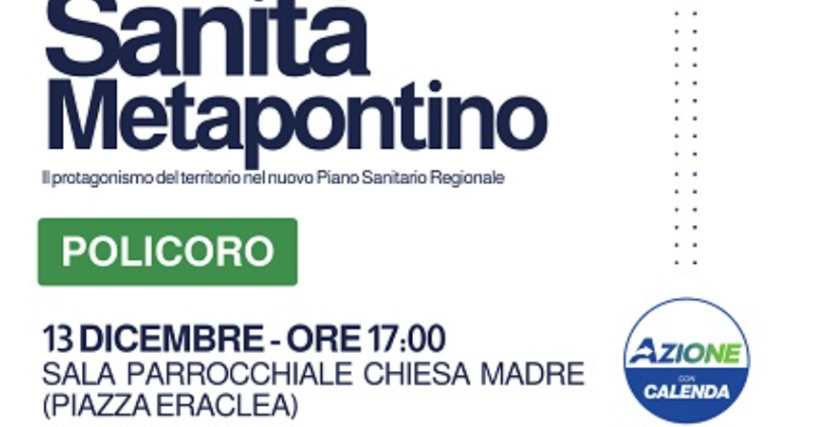 Il protagonismo del Metapontino nel nuovo Piano Sanitario Regionale: tutto pronto per l'incontro promosso da Azione Basilicata